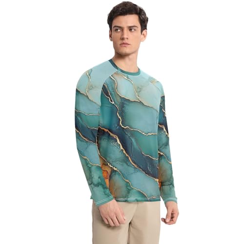 Marble Turquoise Orange UPF 50+ Sun Shirts for Men Loose Type Long Sleeve Long Sleeve Sun Protection UPF 50+ Water Fishing3