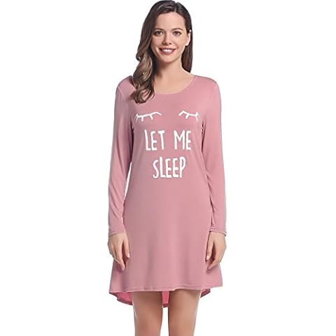 Amorbella Womens Cotton Knit Nightgown Long Sleeve Cute Print Sleep Shirts Dusty Rose Plus Size XXL Cover