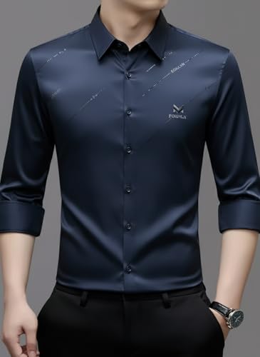 Image of IndoPrimo Men's Premium Satin Shirt for Party, Formal & Casual Wear - Stylish Designer Full Sleeve Shirt for Men