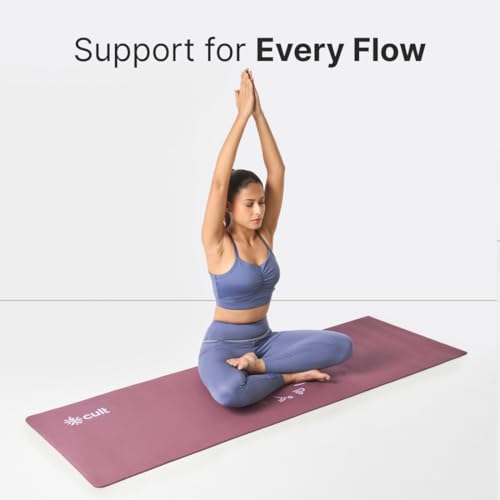 Image of Cult Aroma Infused TPE Yoga Mat 6 mm Anti Skid Non Slip Exercise Mat with Carry Bag for Yoga Workout Gym Wine
