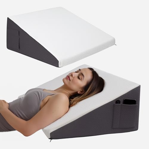 Wedge Pillow for Headboard, 12&rsquo;&rsquo; Triangle Elevated Bed Wedge Pillow for Acid Reflux Relief...