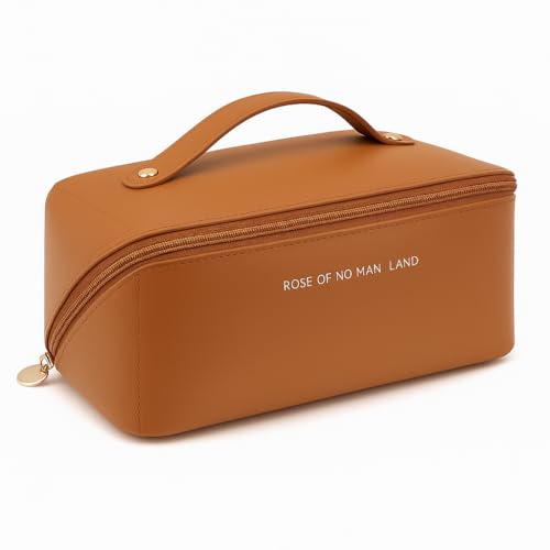 Necessaire Feminina para Maquiagem, Organizador de Cosméticos, Bolsa de Viagem (Marrom Caramelo)