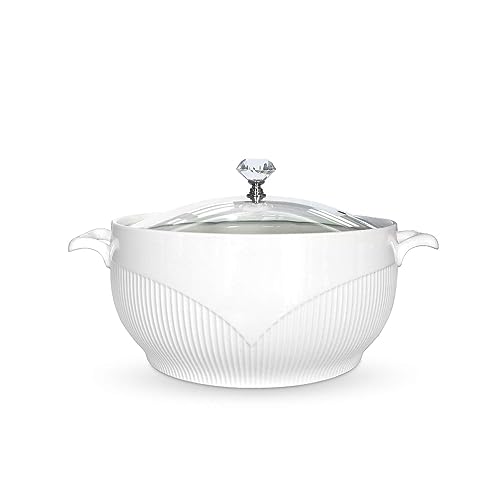 Soupière en céramique avec Couvercle en Verre, Porcelaine Blanche Servant Une soupière décoration de Soupe Mignonnes soupières couvertes en céramique pour Soupe (Size : 2.5L)