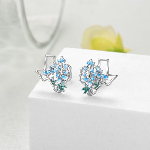 Texas Earrings 925 Sterling Silver Texas State Map Flag Dangle Earrings Hometown Bluebonnets Jewelry Texas Gifts for Women Love3