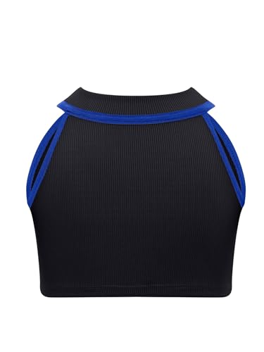 Kids Girls Gym Crop Top Halter Neck Ribbed Vest Contrast Color for Cheerleading Workout4