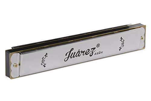 Image of JUAREZ JRH24A Professional Blues Harmonica Key of C Scale | Mouth Organ | Cover - Stainless Iron | Comb - Abs | Reed - Brass with Case Silver