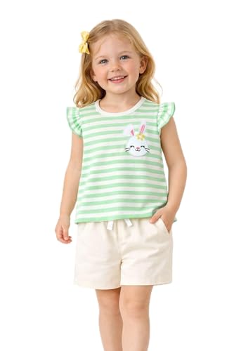 Image of HILEELANG Girls Cotton Short Set Summer 2 Piece Outfit T Shirt Shorts | 100% Cotton, Soft Breathable Fabric, 2 Piece Outfit Set, Elastic Waist, Summer Comfort for Toddler Little Girls
