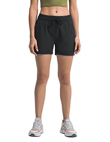 Hanyomo Femmes Yoga Short de détente Actif Running Entraînement Fitness Aptitude Shorts avec Poches Shorts Noir M Cover