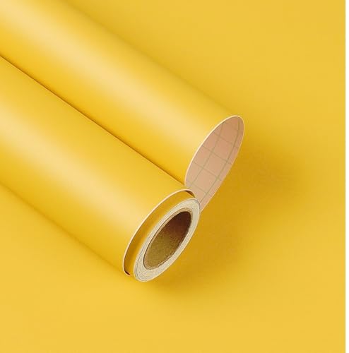 Image of ONETON Yellow Matte Self Adhesive Wallpaper Peel and Stick Wallpaper for Living Room Bedroom Table (YELO MATT WP, 12X50 inch)