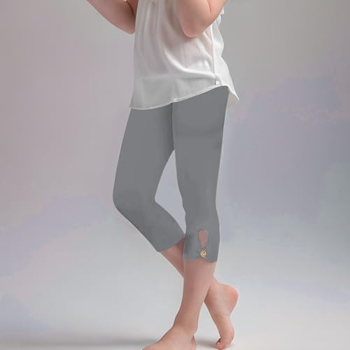 Girls' 𝐂apri Leggings Kids Cropped 𝐂apri Leggings Summer Basic School Sports Dance Soft Workout (Grey, 13-14 Years)2