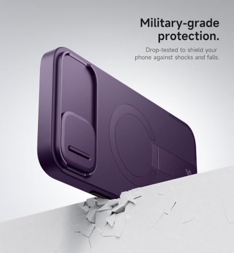 Image of SURITCH for iPhone 14 Plus /15 Plus Case with Magnetic Camera Slide Cover and Adjustable Kickstand, Compatible with MagSafe, Shockproof Bumper Case Slim Protective Cover 6.7 Inch, Dark Purple