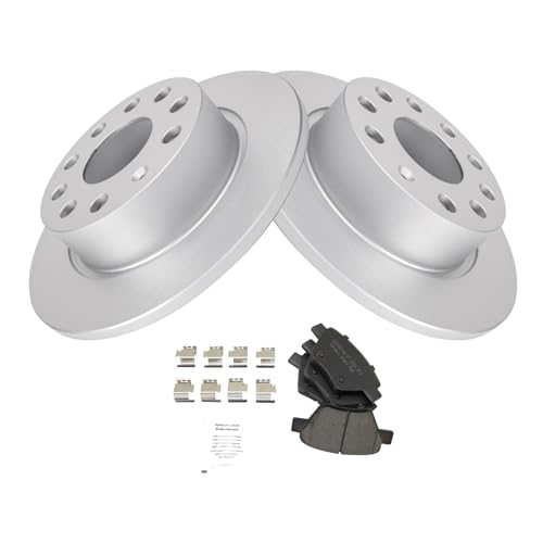 Image of TRQ Rear Brake Pad and Rotor Set Ceramic G Coated Rotors Compatible with 2013 Volkswagen Beetle 2011-2014 Golf 2012-2014 Jetta