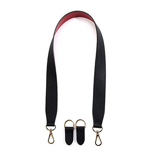 32.5" byhands Premium Saffiano Pattern Genuine Leather Wide Shoulder Bag Strap w/Gold Style Ring, Black (40-8003)