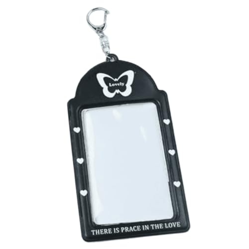 Black Cartoon Keychain ID Card Cover – Photocard Holder with Pendant, Protective Sleeve for Bus Pass, Credit, and ID Cards, 3-Inch Idol Photo Protector, Stationery Card Bag for Travel and Daily Use