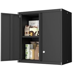 Metal Cabinet,Garage Cabinets Wall Mounted,Wall Storage Cabinet with Doors,Home Office,Utility Room,Black
