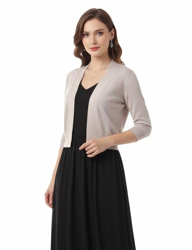 Image of Allsense Women's 3 /4 Sleeve Cropped Shrug Cardigan | Classic Bolero, Open-Front, Lightweight Soft Fine Knit Cover Up