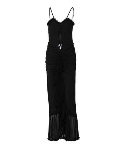 Image of houstil Women's Strap Ruffle Casual Summer Dress Mesh Beach Party Maxi Cocktail Evening Holiday Wedding Guest Dresses