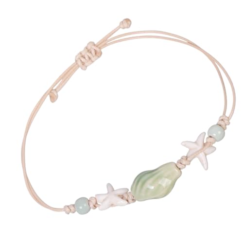 [�C���X�N] Handmade Beach Styles Handchain Star Fish Conch with Ceramic Beads and Woven Cord Beach Holiday Accessories Casual Cerami