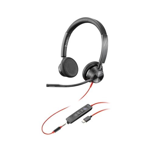 Auricular Poly Blackwire 3325 con cable   Brazo de micrófono flexible   Estéreo de alta fidelidad   Uso con PC/Mac/dispositivos móviles   Certificado para Microsoft Teams