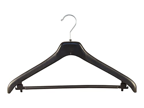 Kleiderbuegelshop24 Cintre galbé pour costumes avec barre transversale, plastique, 44cm, noir, NF44Sb, lot de 15