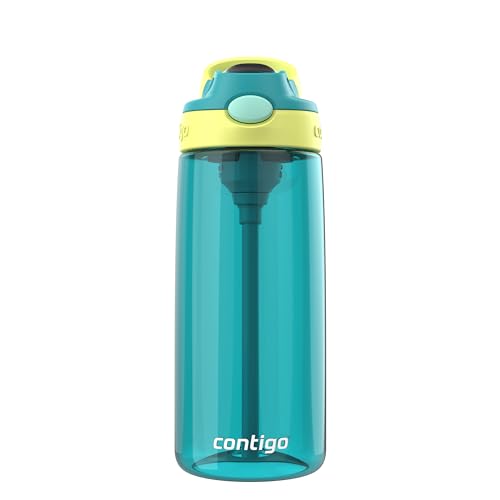 Image of Contigo Aubrey Kids Water Bottle, 20oz, Juniper /Limelight, Spill-Proof Lid, Dishwasher Safe, BPA Free, Blue and Yellow