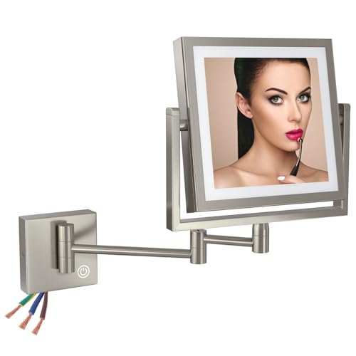 RECKODOR Square Makeup Mirror Wall Mount with Lights and Magnification,