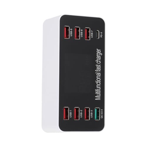 Plyisty Estación de Carga con Concentrador de Carga USB de 8 Puertos con Pantalla LCD, Salida Tipo C 5V3A para Teléfonos Inteligentes, Tabletas, Ideal para el Hogar, (Enchufe de la UE)