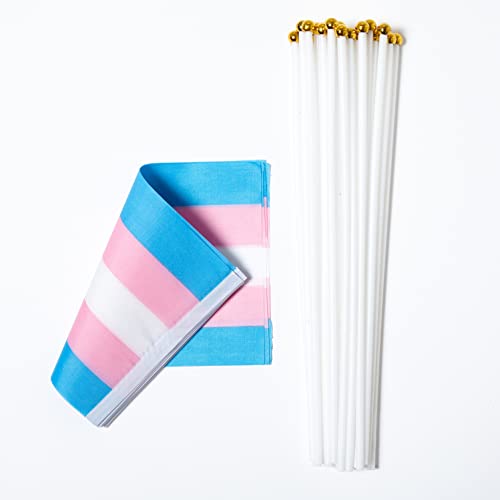 Image of GentleGirl 12 Pack Transgender Pride Rainbow Flags Transgender Trans Small Mini Hand Held Stick Flag Gay LGBT Festival Party Parades Decorations