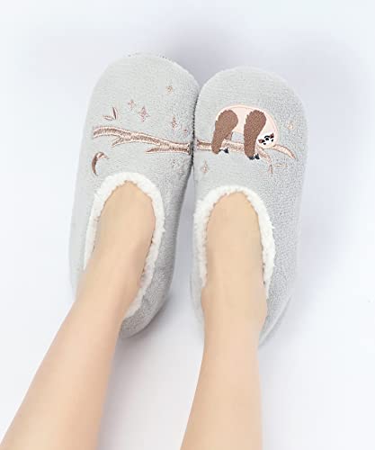 Image of DICUIRD Womens Cozy&Warm Soft Sole Slipper Socks with Grippers-Girls Teddy Fleece Indoor Slipper with Non-skid Bottoms