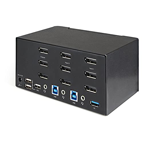 Image of StarTech 2-Port Triple DisplayPort KVM, 4K 60Hz UHD HDR, USB 3.0 Hub, TAA