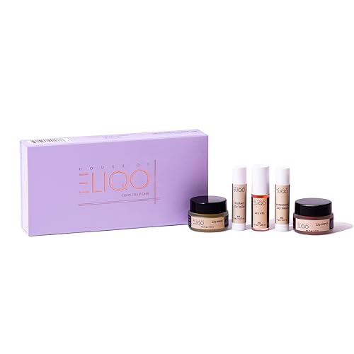 House of Eliqo 5-Piece Lip Care Kit - Berry Flavoured Exfoliating Scrub, Unscented & Tinted Lip Balms, Overnight Lip Mask, & Lip Oil - Hydrating & Nourishing for Soft, Smooth, Plump Lips