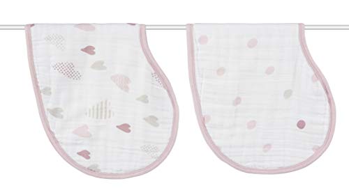 Image of aden + anais Burpy Bib, 100% Cotton Muslin, Soft Absorbent 4 Layers, Multi-Use Burp Cloth and Bib, 22.5" X 11", 2 Pack, Heartbreaker
