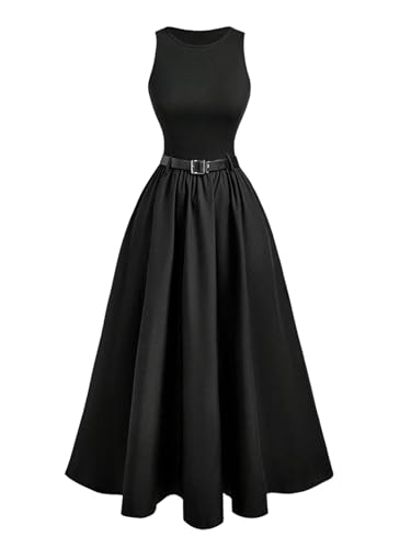 Floerns Girl's Sleeveless Ruffle Hem Swing Fit and Flare Tank Dress with Belt