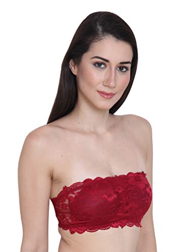 Image of GLAMORAS Womens Nylon Lace Spandex Padded Non Wired Floral Lace Tube Bra Strapless Padded Seamless Hook Closure Bra, Free Size