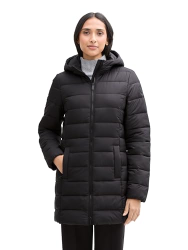 TOM TAILOR Denim Puffer-Jacke mit verschließbarem Stehkragen, deep black, S