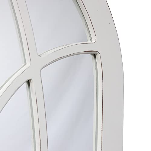 Farmhouse Large Arched Window Pane Mirror Wall Decor 36" X 24", Hanging Rustic White Mirror Window Wall Decor, Decorative Cathedral Wall Mounted Wood Mirror For Living Room Fireplace Bedroom Entryway #TOP5