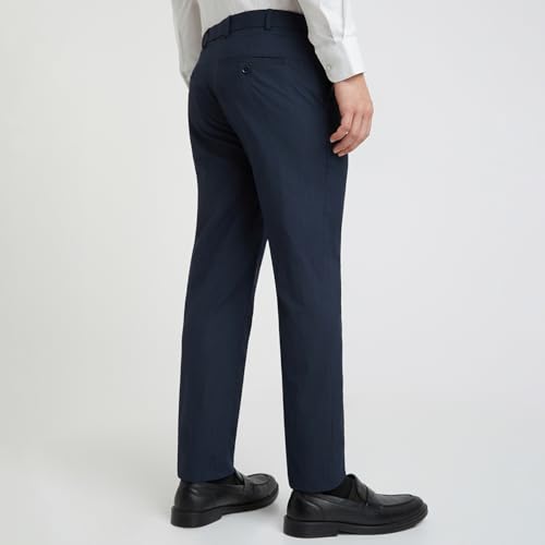 Image of Raymond Men's Slim Fit Mid Rise Solid Pattern Polyester Viscose Blend Flat Front Trouser