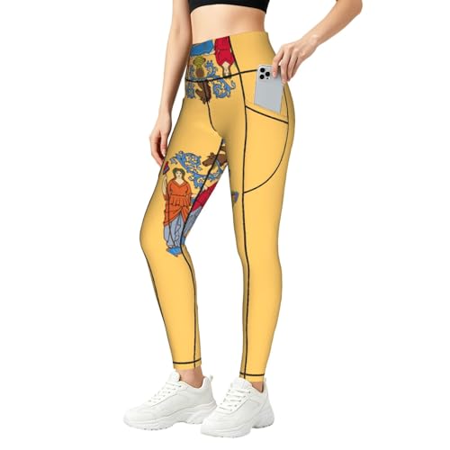 Leggings con estampado de bandera de Nueva Jersey para mujer con bolsillos