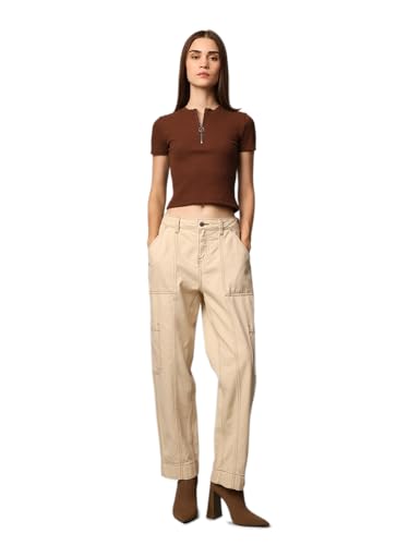 Image of ONLY Women's Cotton Solid Regular Fit T-Shirt