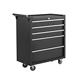 GarveeTech 5-Drawer Tool Chest, Rolling Tool Box with Wheels and Lock System, Portable Storage Rolling Tool Chest for Warehouse, Workshop & Repair Shop, Black