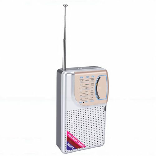 Radio portátil AM FM SW con antena y batería recargable