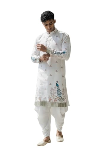 Image of Trustous Men's Pure Cotton Kurta Dhoti Set | Traditional Ethnic Wear for Festive, Wedding & Puja Occasion