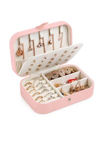 Image of Cortina Jewellery Organiser PU Leather Zipper | Portable Storage Box Case with Dividers | Container for Rings, Earrings, Necklace Home Organizer - Beige