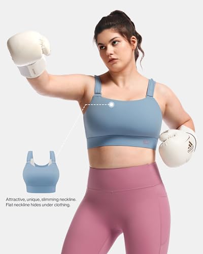 Image of Women's Sports Bra Wirefree Adjustable Medium-High Support Everyday Wear for Large Bust Plus Size with Removable Pads