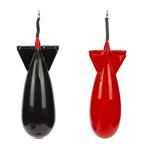 HYMC 2Pcs Fishing Bomb Bait, Carp Fishing Tackle Feeder, Rocket Shape Bait Thrower for Carp Fish, Spod and Pellet Feeder (Black & Red)