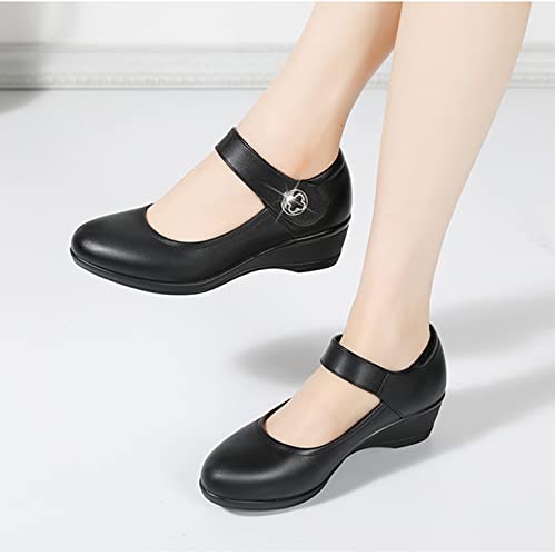 bbruriy Women's Block Ankle Strap Mary Jane Round Toe Soft Leather Ankle Strap Chunky Low Heel Pumps Cute Dress Shoes Oafers Office Classic Shoes3