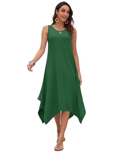 Image of AUSELILY Women's Summer Dresses Casual Sleeveless Midi Tank Beach Dress | Women's Asymmetrical Hem Sundress with Side Pockets, Great for Beach, Vacation & Daily Wear