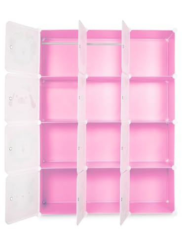 Image of YASONIC Plastic Wardrobe for Kids Clothes - Easy to Use Anti-Skid & Non-Slip Effective Professional, Plastic Cupboard for Kids, Foldable Almirah, Collapsible Wardrobe (Pink KTH2, 12 Door)