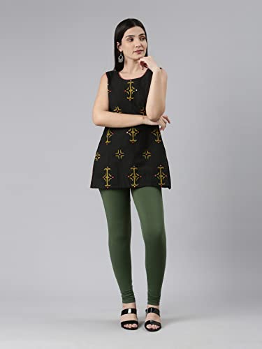 Image of GO COLORS Soft Cotton Stretch Ankle Length Leggings for Women | Breathable