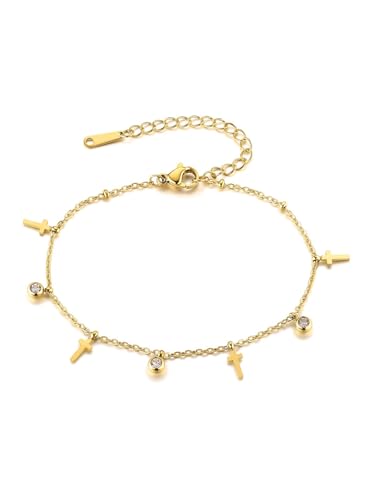 JSDDE Bracelet Femme Or à Chaîne Maille Fine en Acier Inoxydable Bracelet Gourmette Femmes Plaqué Or 18 Carats Dorée avec Charme Strass Brillant Bracelets...